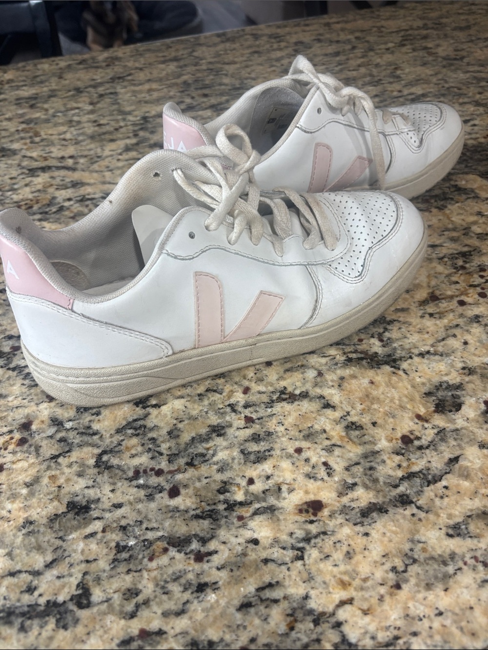 Veja White Leather Sneakers with Pale Pink Accents